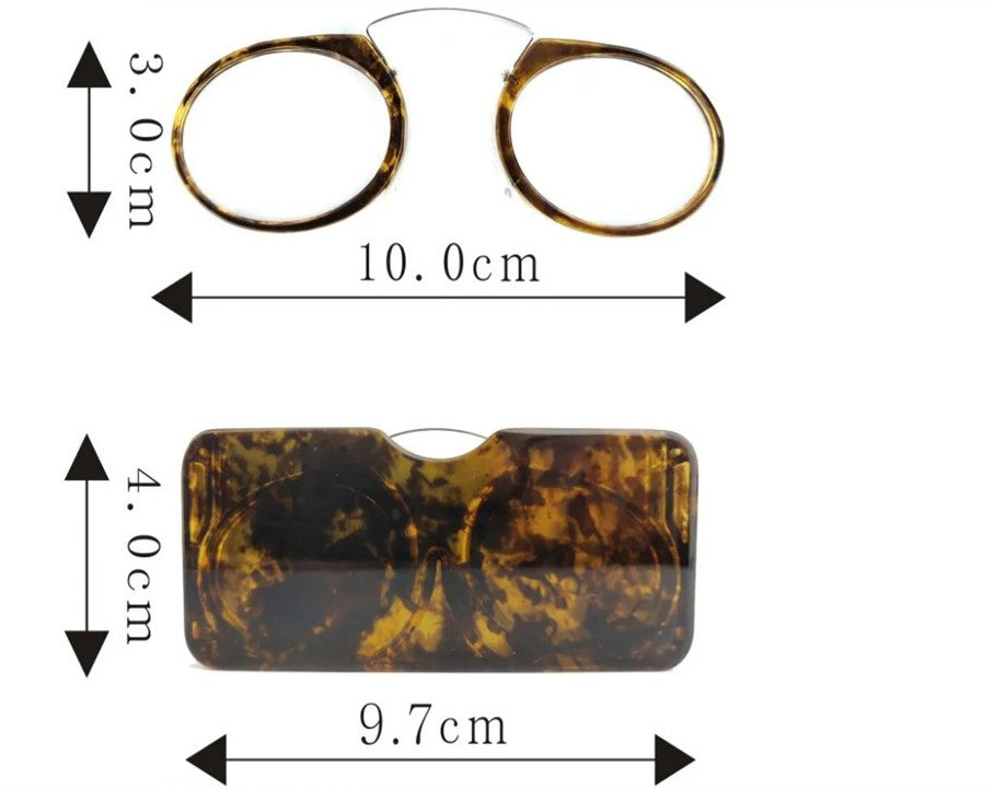 Cute Nose clip mini reading glasses in sturdy acrylic case