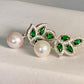 LEMON AND LIME -  925 Sterling silver Pearl Earring with green leaves