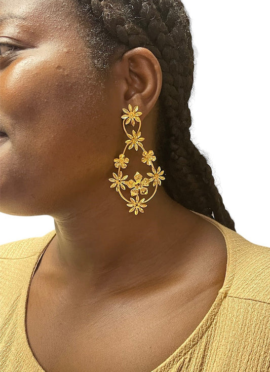 SUNFLOWER POWER - large 24k golden sunflower drop earrings