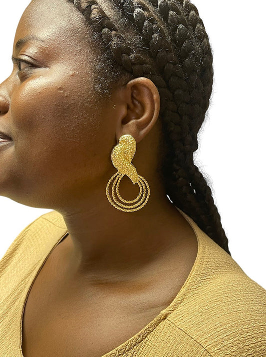 CURLY TWIST 9ct gold plated copper alloy large statement earrings