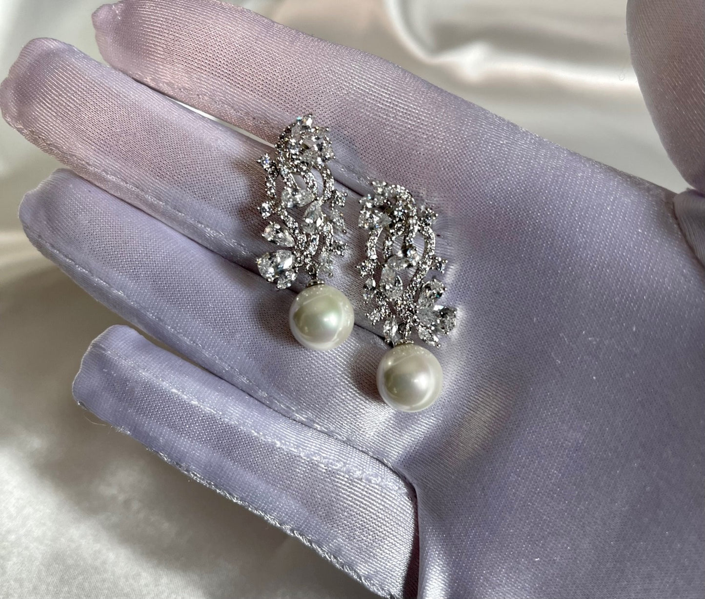 SNOW QUEEN - Unique Designed and Noble  Pearl and Cubic Zirconia earring