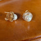 SHAPELY LADY - Good size round  Champagne Gold Fashion Cubic Zirconia and pearl earring