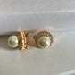 SHAPELY LADY - Good size round  Champagne Gold Fashion Cubic Zirconia and pearl earring