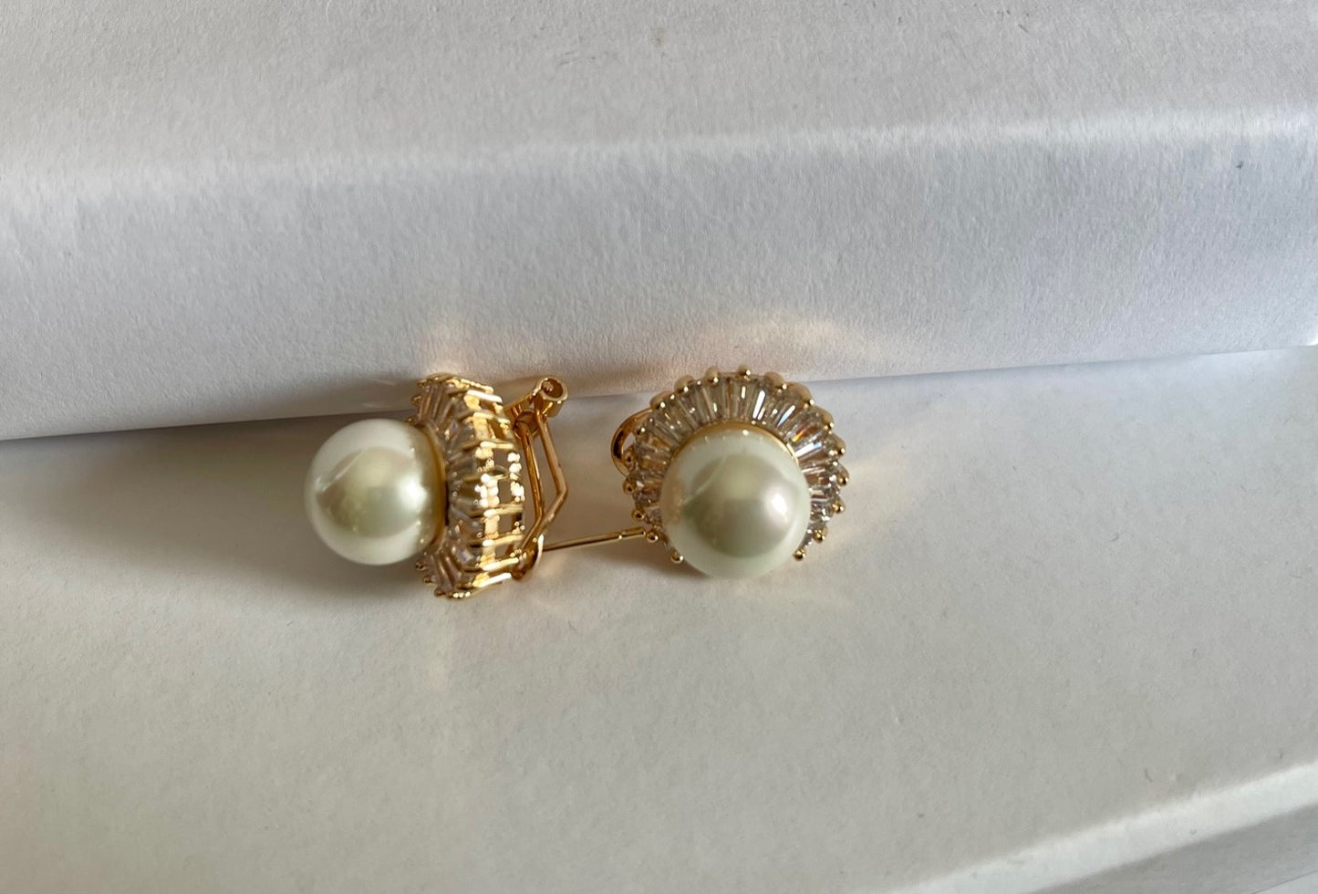 SHAPELY LADY - Good size round  Champagne Gold Fashion Cubic Zirconia and pearl earring