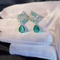 RAINDROPS - Chic and Beautiful Light Blue Green Cubic Zirconia Crystal Water Drop Earring