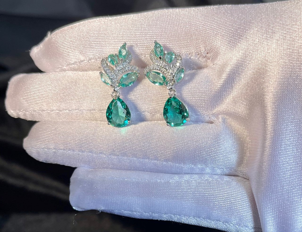 RAINDROPS - Chic and Beautiful Light Blue Green Cubic Zirconia Crystal Water Drop Earring