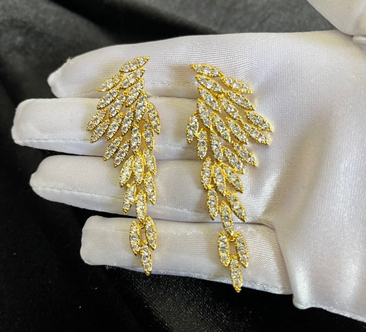 ANGEL WINGS - Elegant 18k Gold Plated Cubic Zirconia Long Wing Earrings