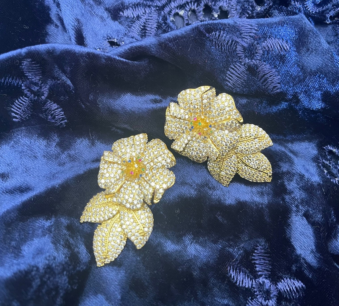 SUBLIME FANTASY - Luxury Statement Gold Cubic Zirconia Flower Drop Earrings