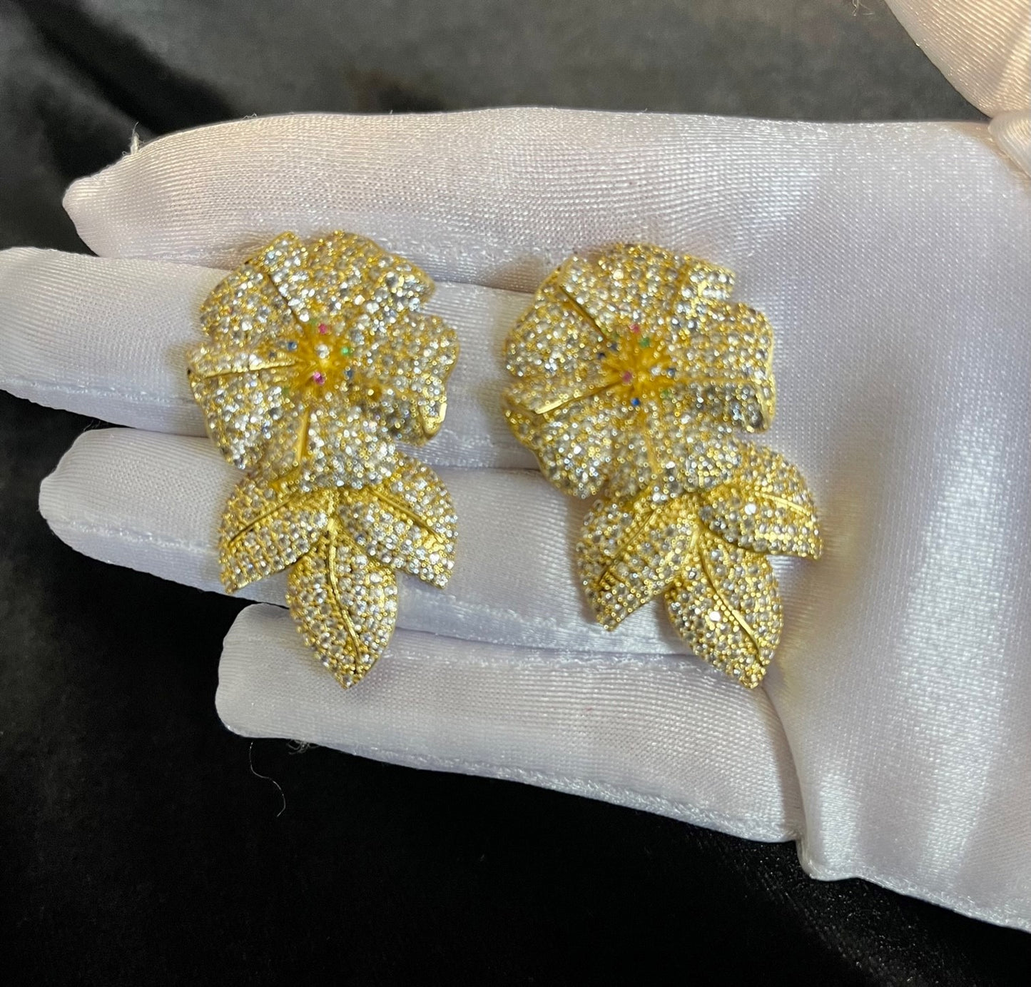 SUBLIME FANTASY - Luxury Statement Gold Cubic Zirconia Flower Drop Earrings