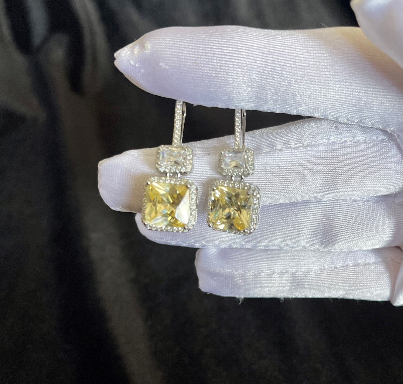 FIERY SENSATION - Fashionable Yellow Topaz Cubic Zirconia Square Hook Earrings