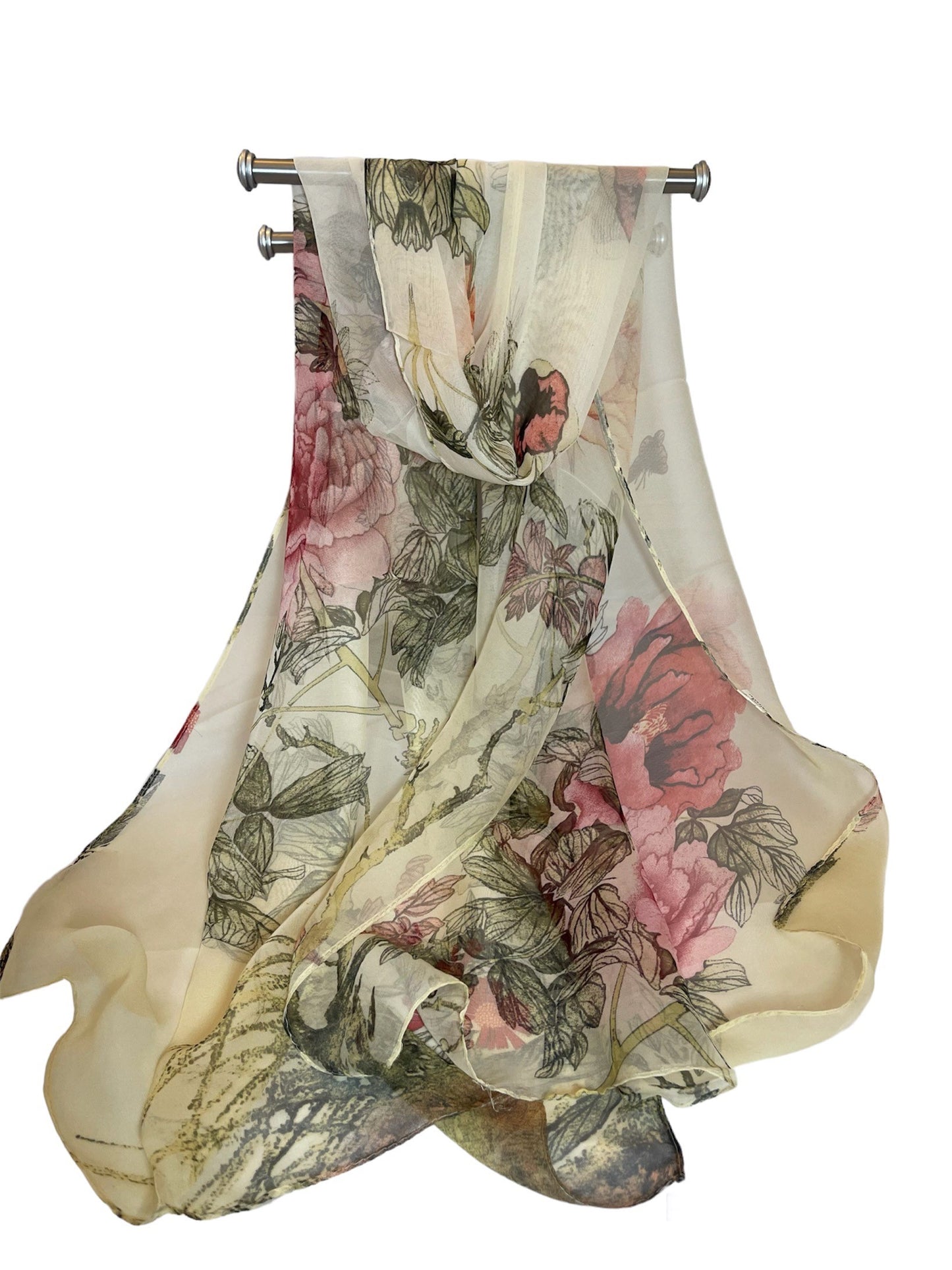 LONG CHIFFON fashion scarves in soft pastel colours with beautiful patterns