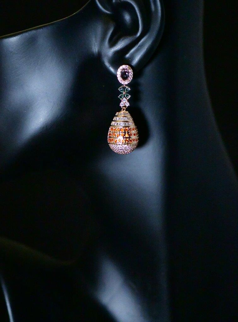 ORANGE HONEY -  Gorgeous Luxury Orange Zirconia Round Dangle Earring in gold plating