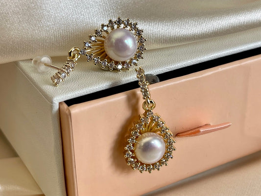 CREME CARAMEL - Deliciously elegant pearl and zirconia drop earring