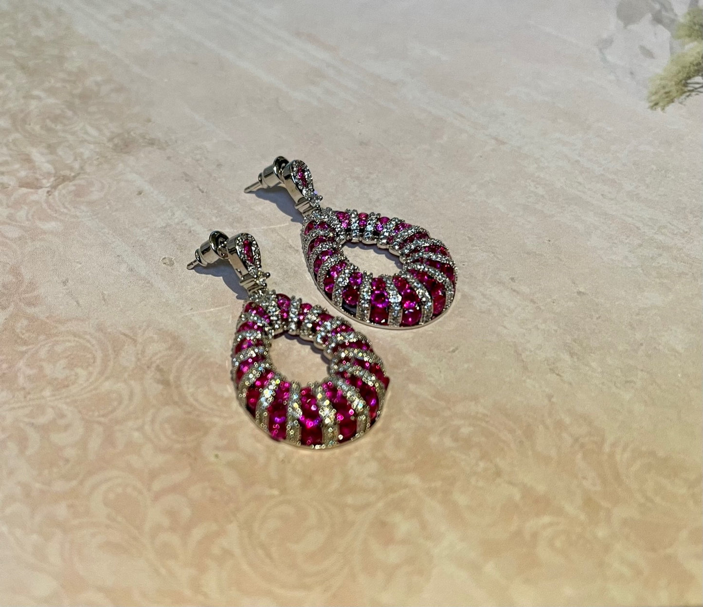 PINKY LINKY - Luxurious Fuchsia Pink Cubic Zirconia Dangle Earrings