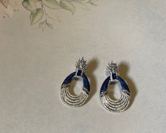 BLUE MOON - Exquisite blue and silver dangling evening earring