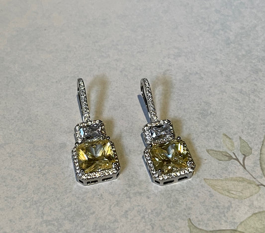 FIERY SENSATION - Fashionable Yellow Topaz Cubic Zirconia Square Hook Earrings