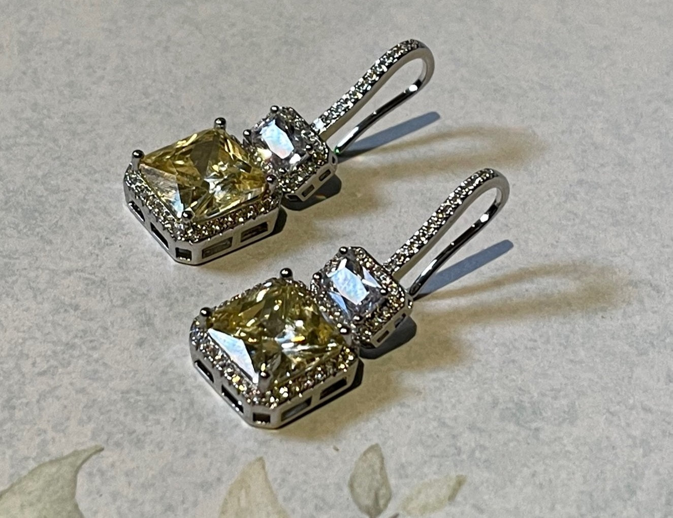 FIERY SENSATION - Fashionable Yellow Topaz Cubic Zirconia Square Hook Earrings