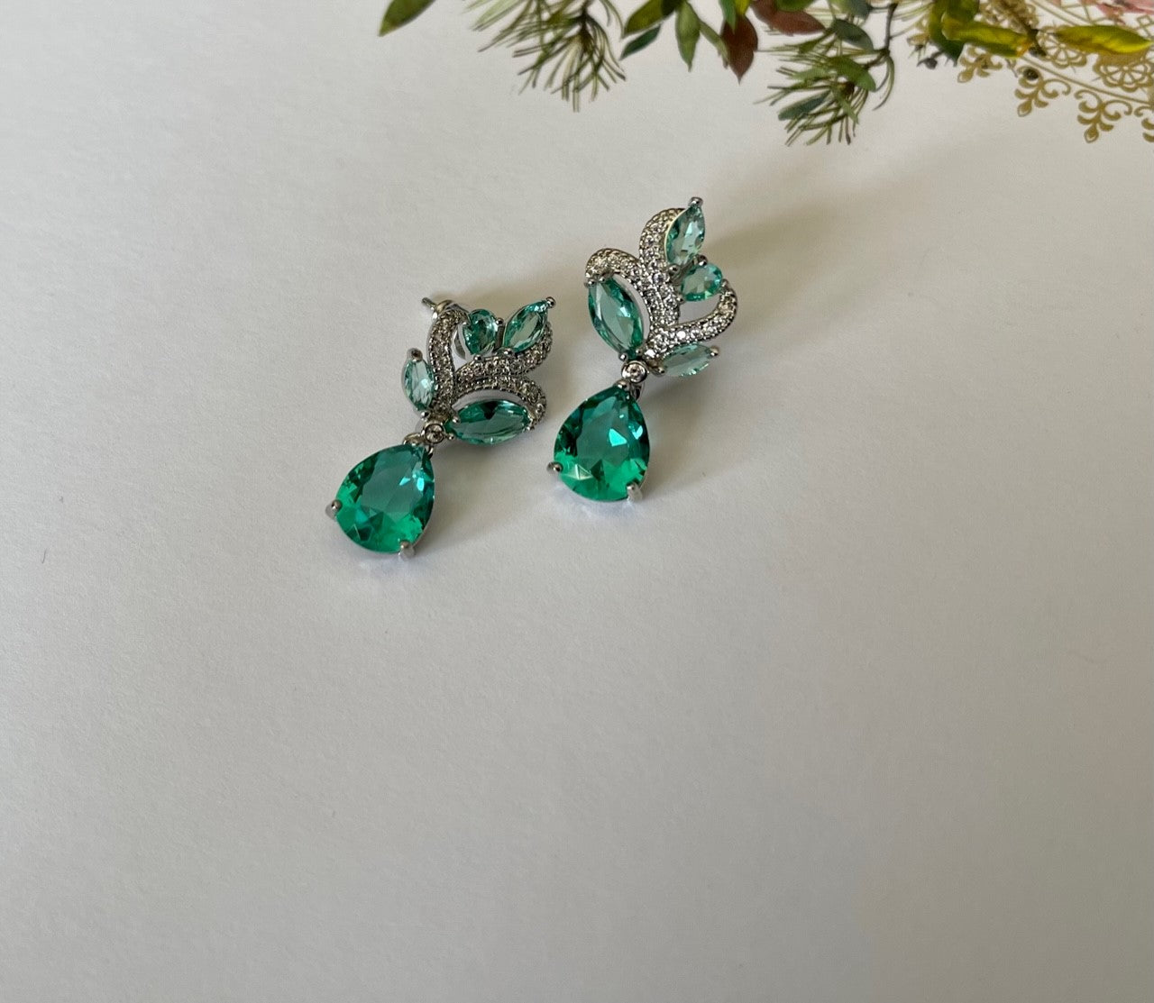 RAINDROPS - Chic and Beautiful Light Blue Green Cubic Zirconia Crystal Water Drop Earring