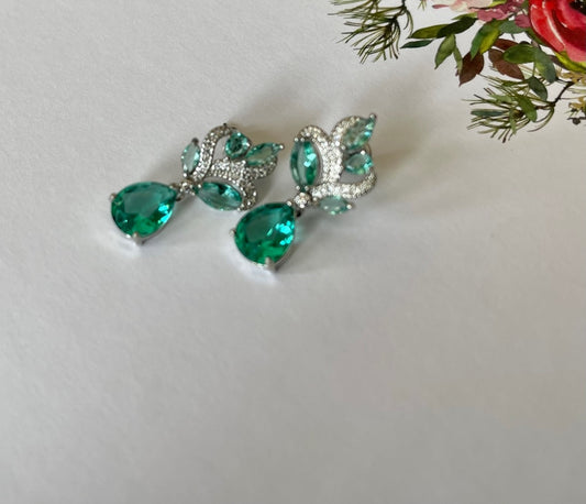 RAINDROPS - Chic and Beautiful Light Blue Green Cubic Zirconia Crystal Water Drop Earring