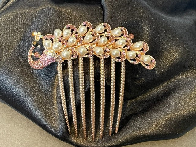 Hair comb bling and pearl peacock