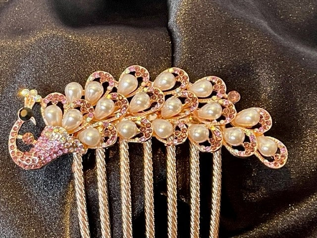 Hair comb bling and pearl peacock