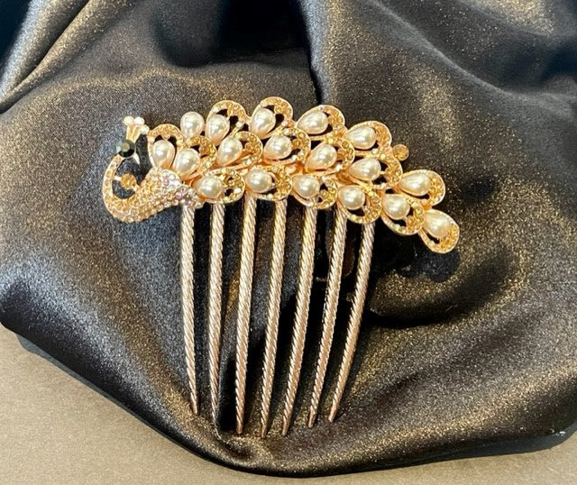 Hair comb bling and pearl peacock