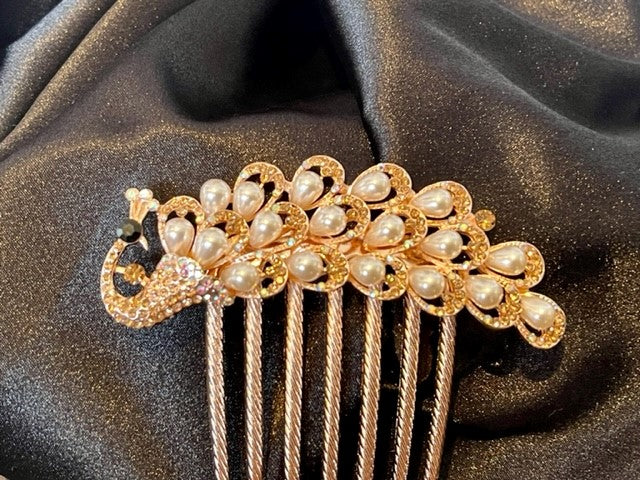 Hair comb bling and pearl peacock