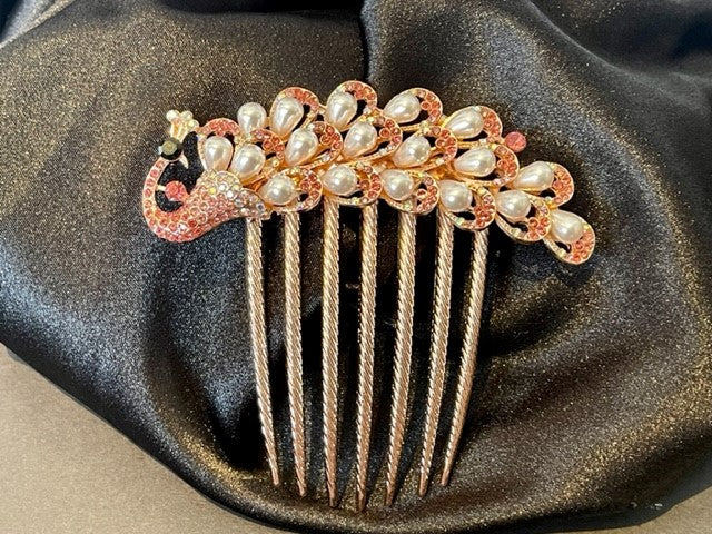 Hair comb bling and pearl peacock