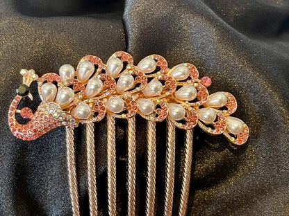 Hair comb bling and pearl peacock