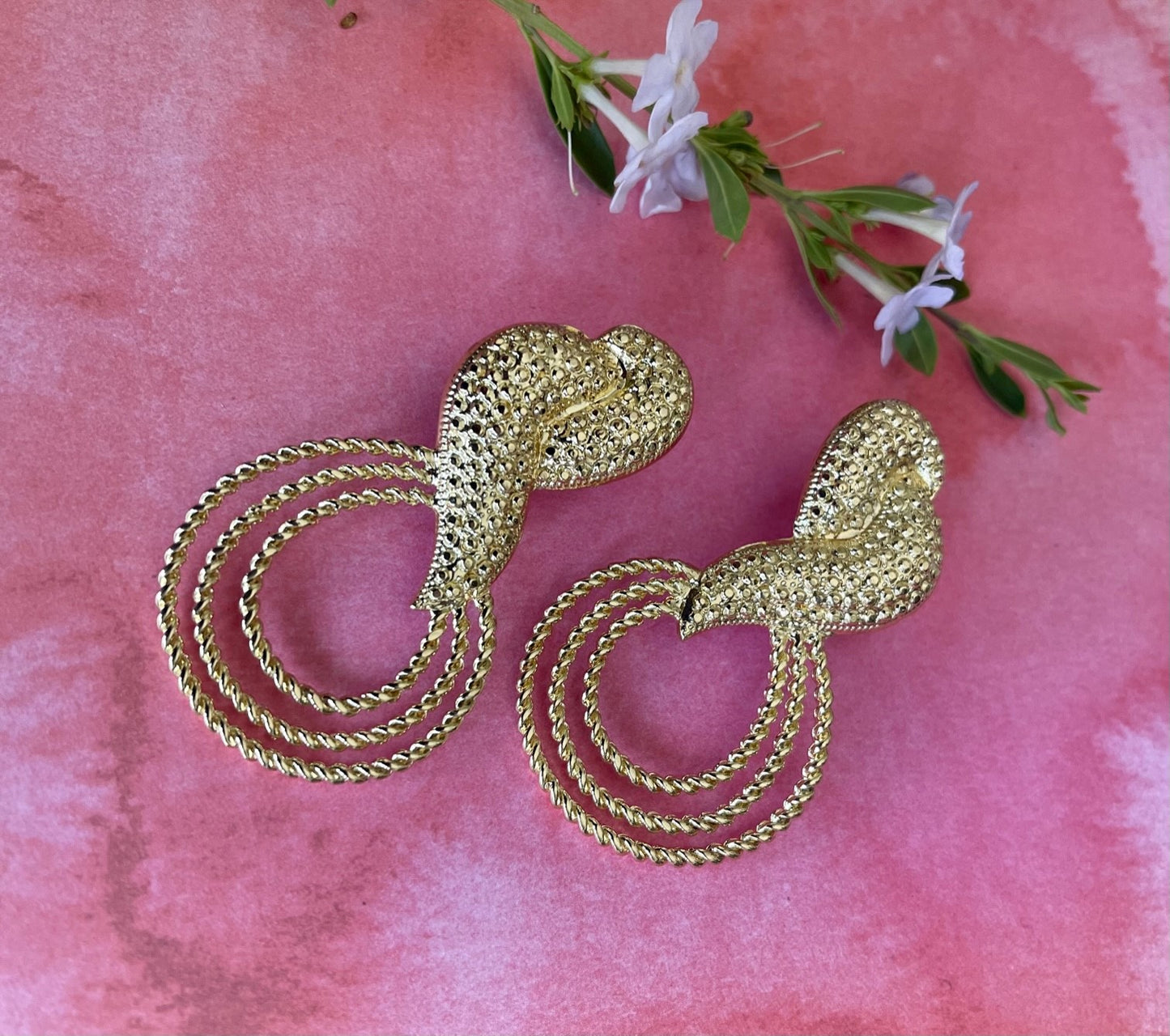 CURLY TWIST 9ct gold plated copper alloy large statement earrings