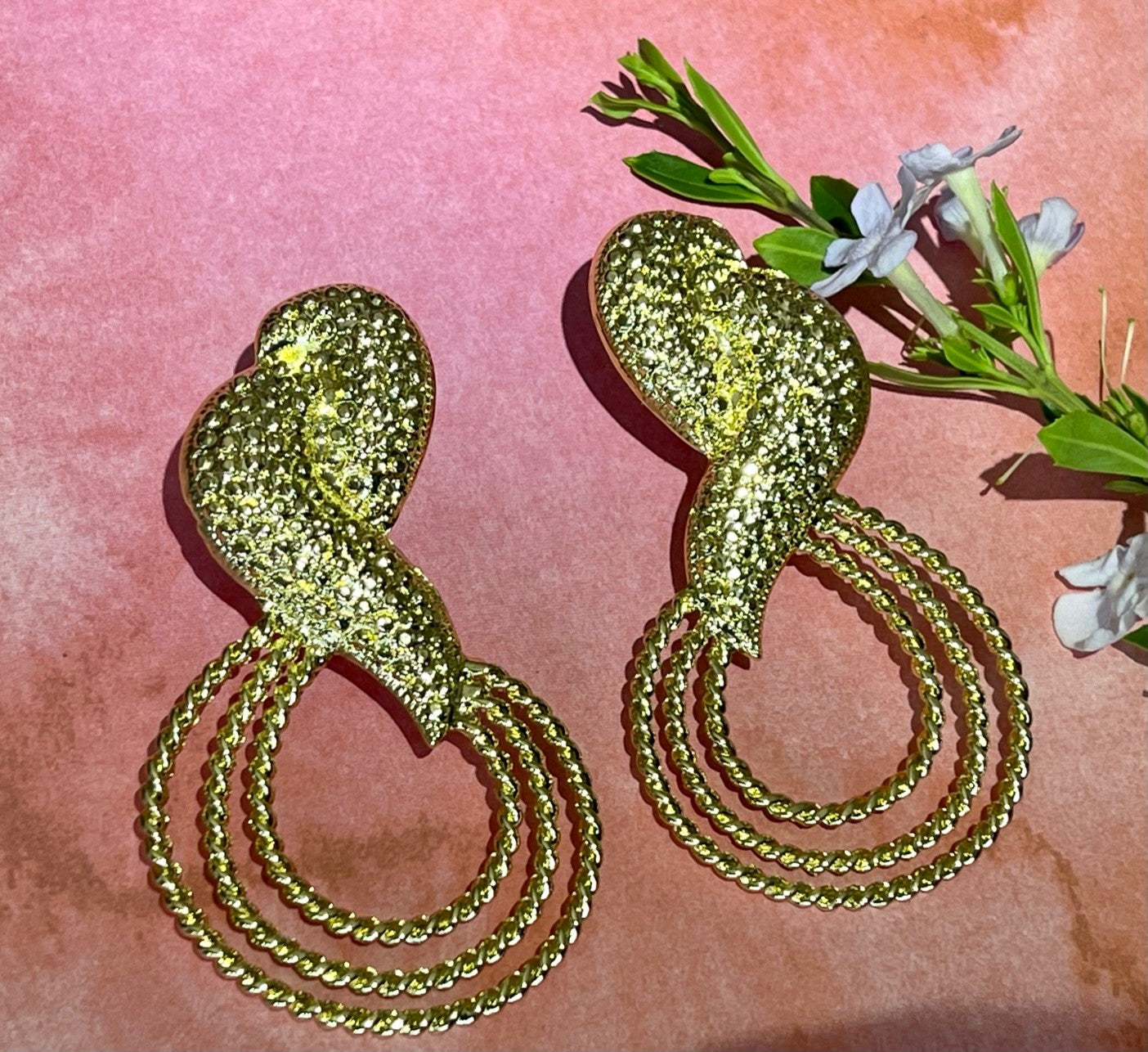 CURLY TWIST 9ct gold plated copper alloy large statement earrings