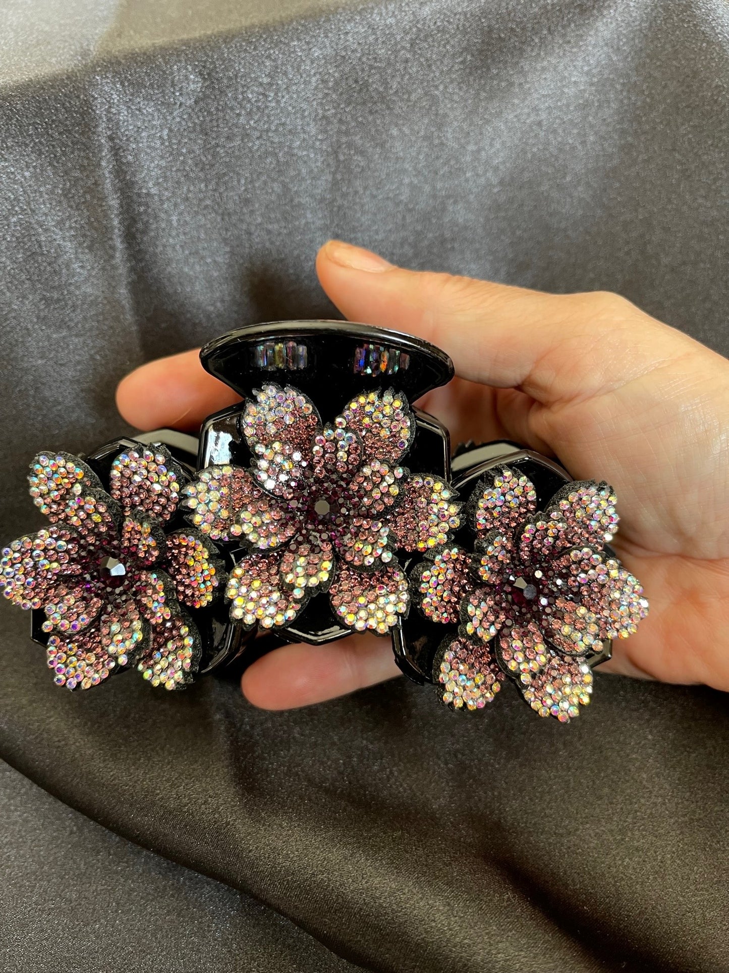 Spectacular large bling hair claw with vibrant flowers