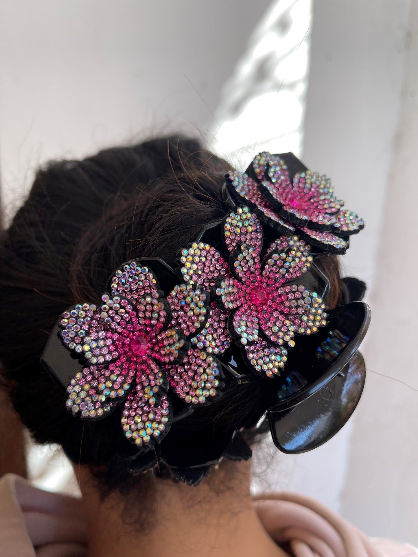 Spectacular large bling hair claw with vibrant flowers