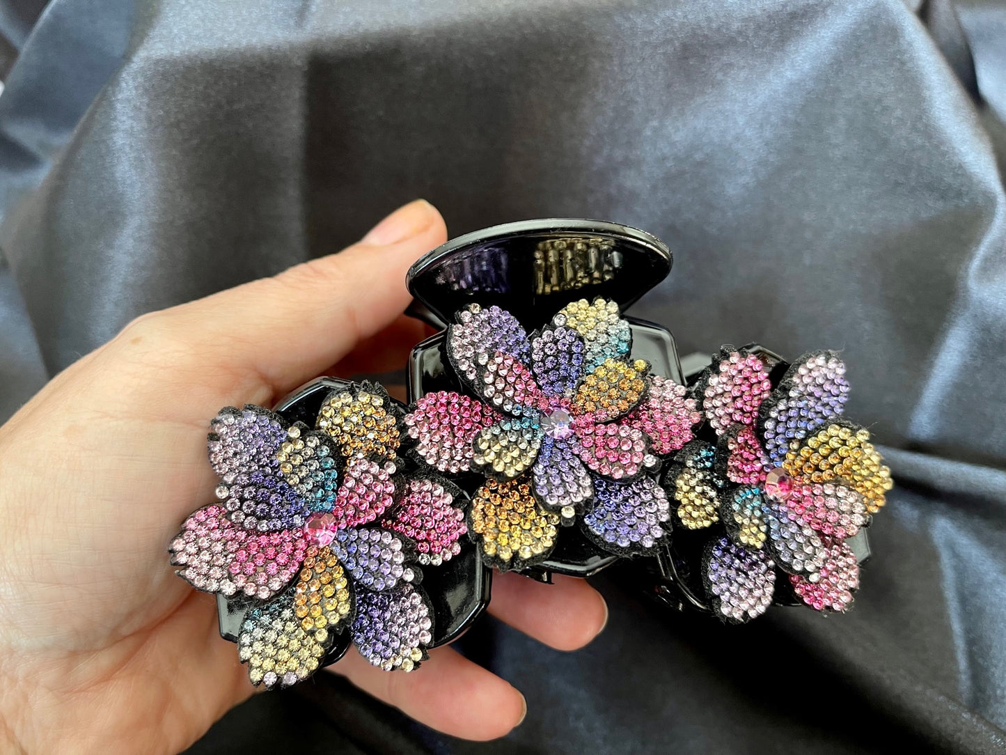 Spectacular large bling hair claw with vibrant flowers