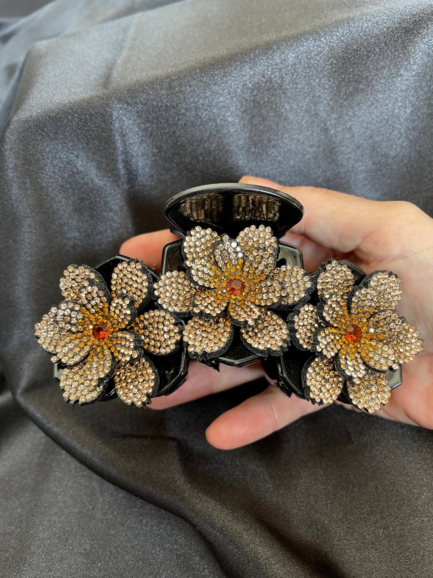 Spectacular large bling hair claw with vibrant flowers