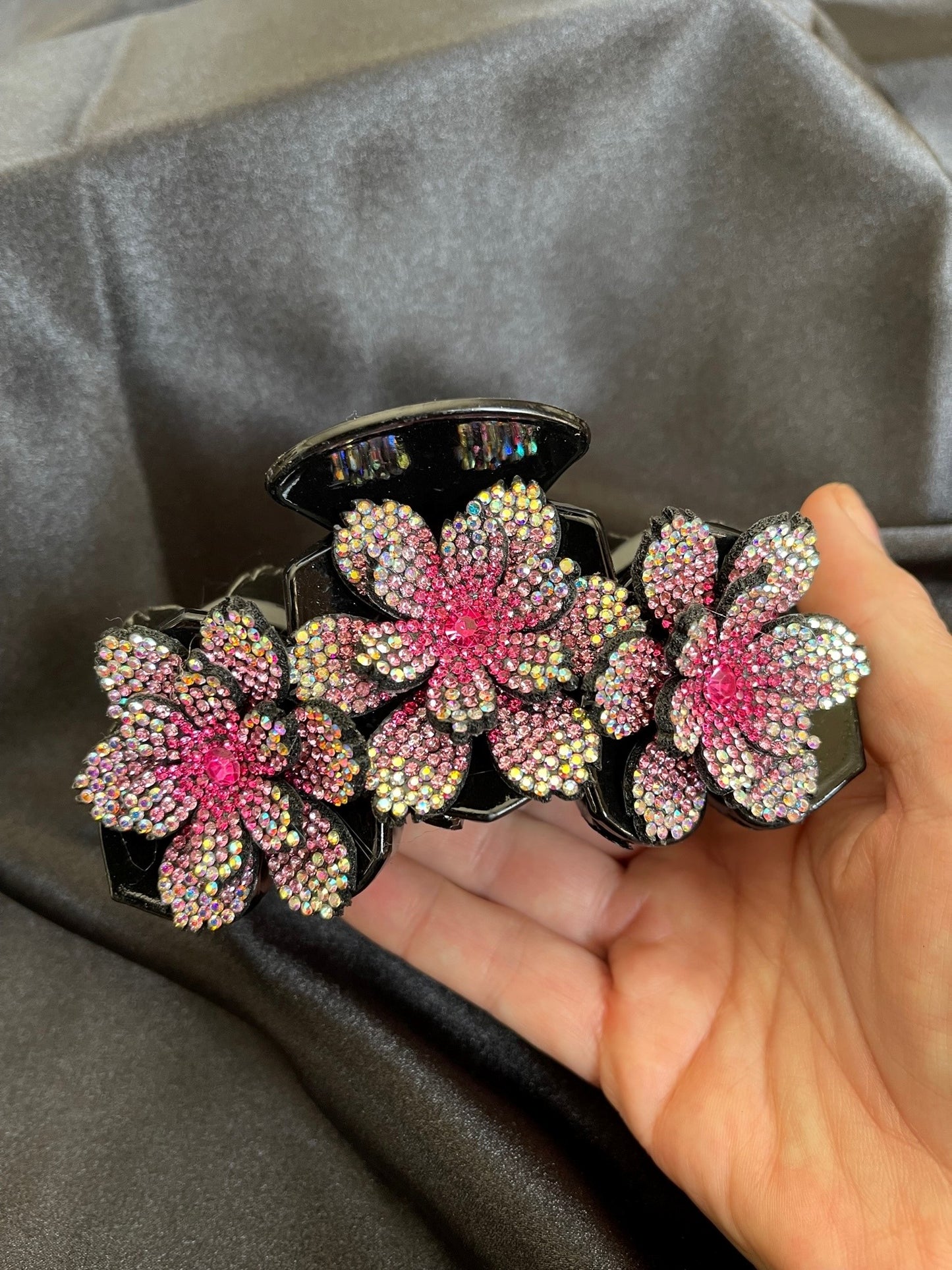 Spectacular large bling hair claw with vibrant flowers