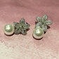 DOUBLE DELIGHT - Delightful Gold Plated Dangle Drop Pearl Earrings with Cubic Zirconia Flower