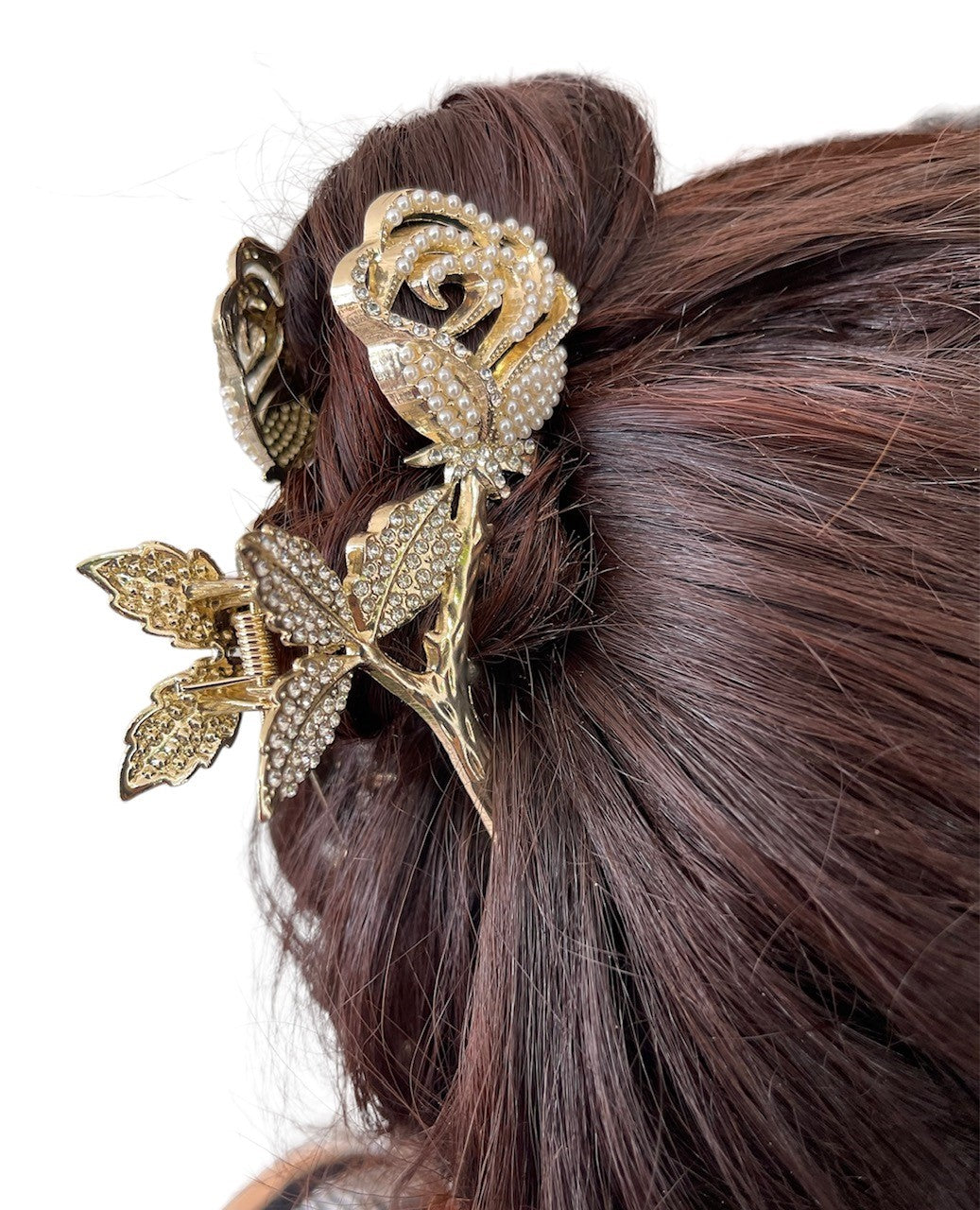 SUMMER ROSE HAIR CLAW - Gold or Silver or Pearl with Gold