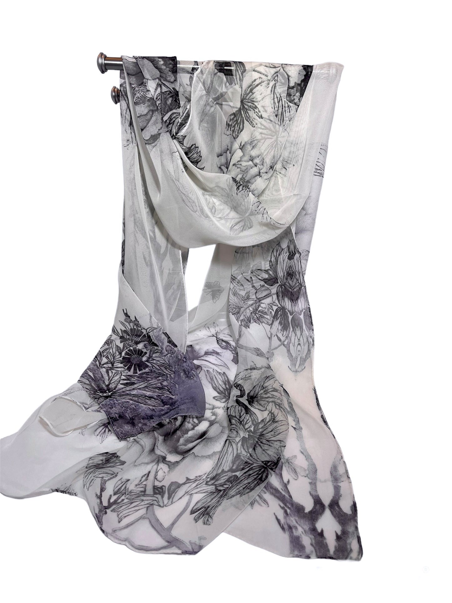 LONG CHIFFON fashion scarves in soft pastel colours with beautiful patterns