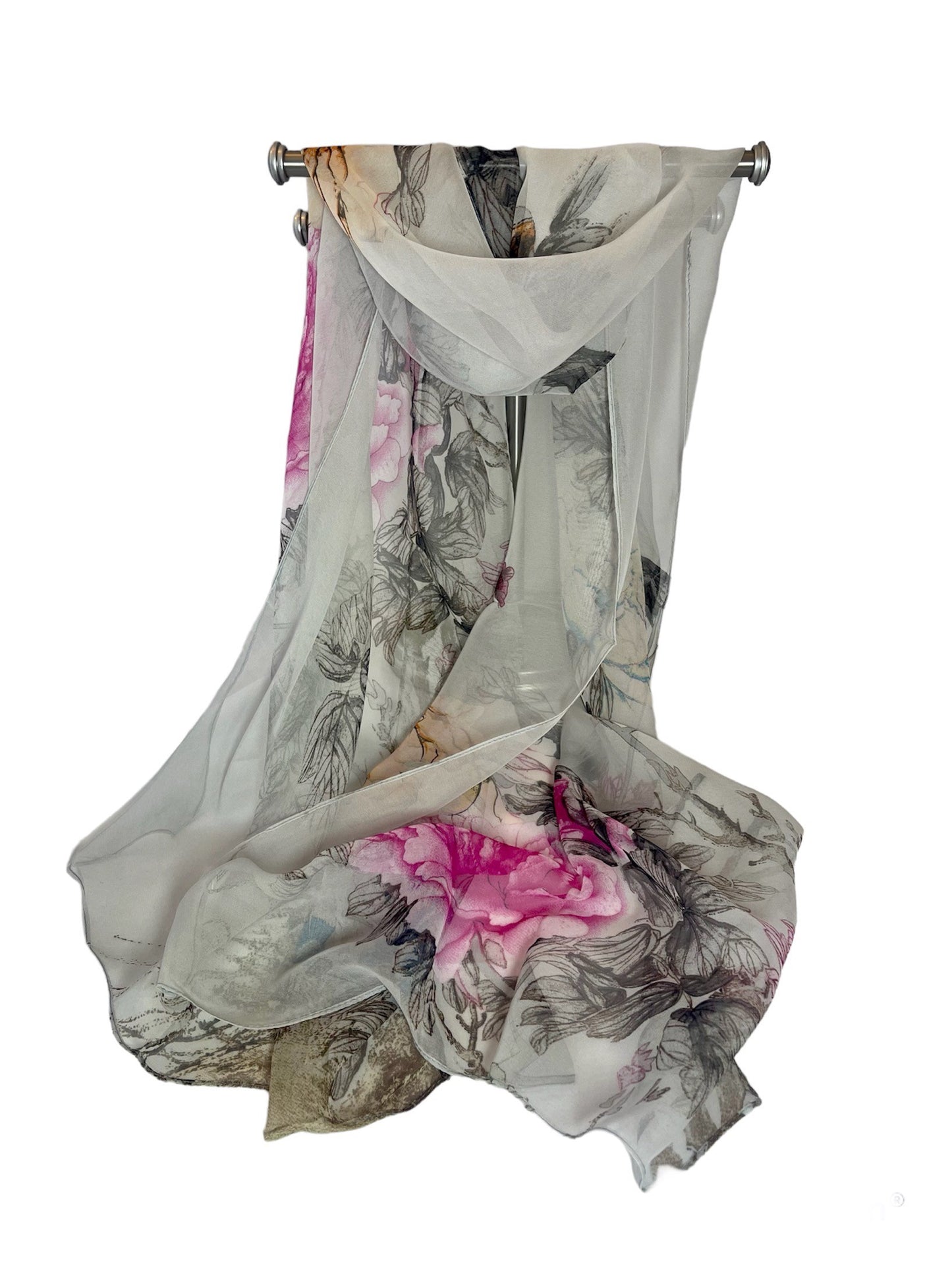 LONG CHIFFON fashion scarves in soft pastel colours with beautiful patterns