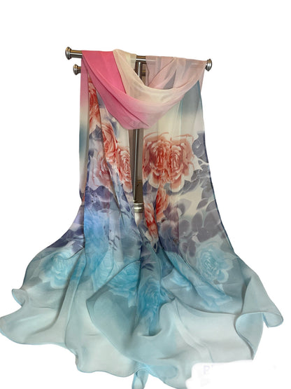 LONG CHIFFON fashion scarves in soft pastel colours with beautiful patterns