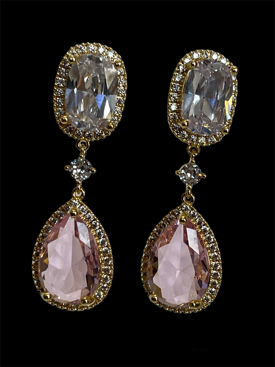 ROSY CHEEKS - Beautiful soft pink crystal drop earring in an elegant setting