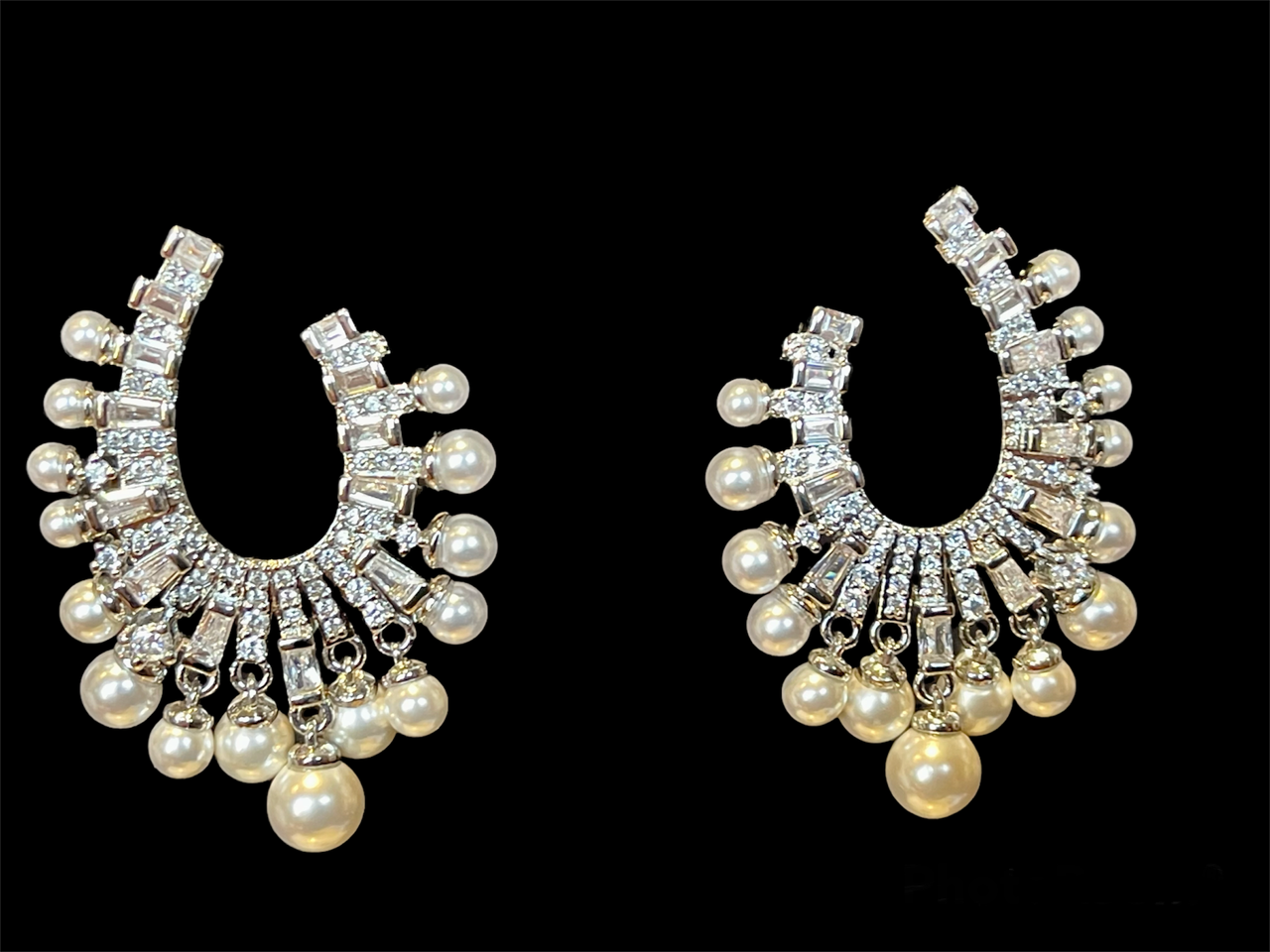 GREAT GATSBY  - Big, Elegant Dangling Drop Pearl and Zirconia Earring in a Vintage style