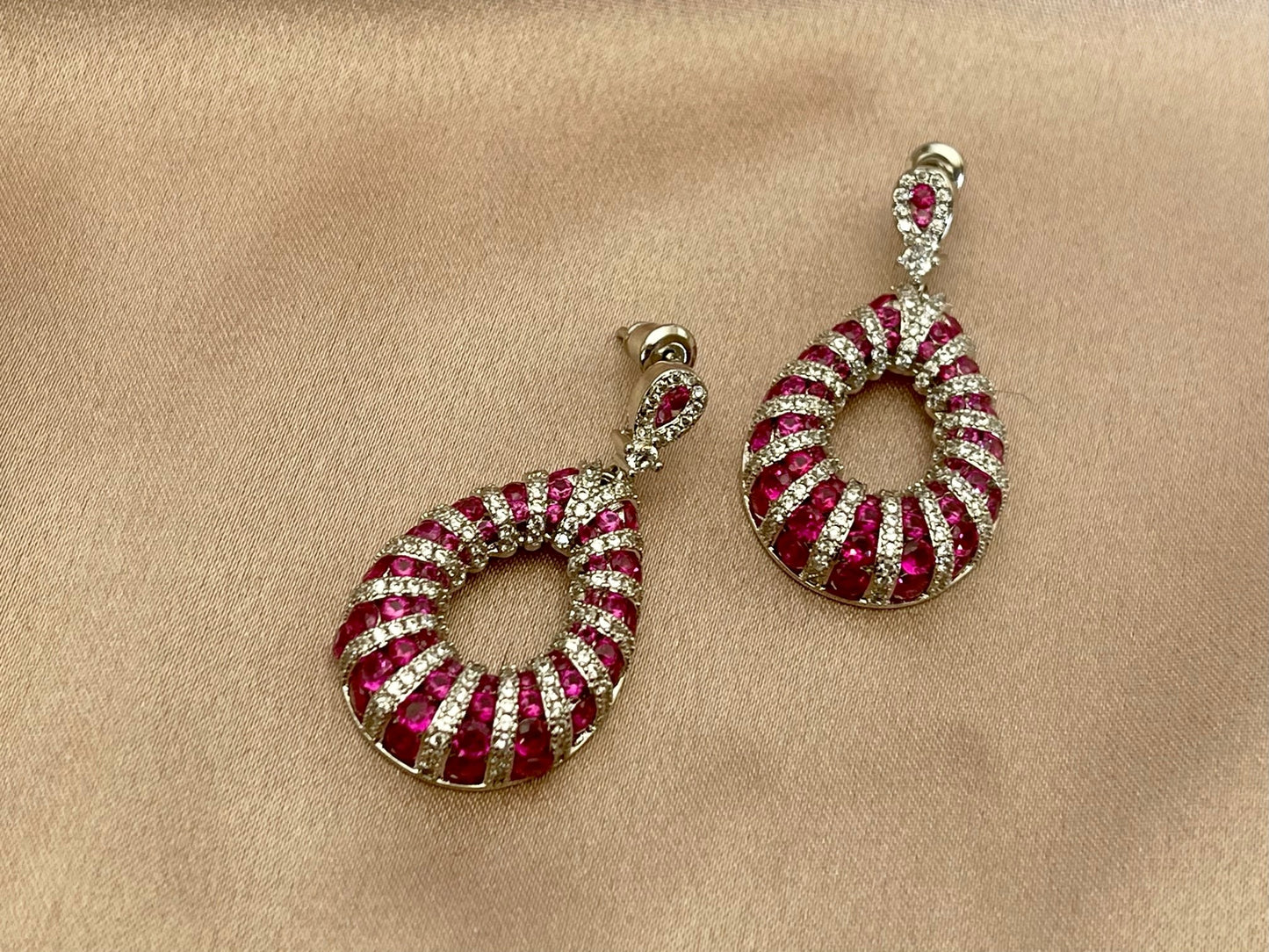 PINKY LINKY - Luxurious Fuchsia Pink Cubic Zirconia Dangle Earrings